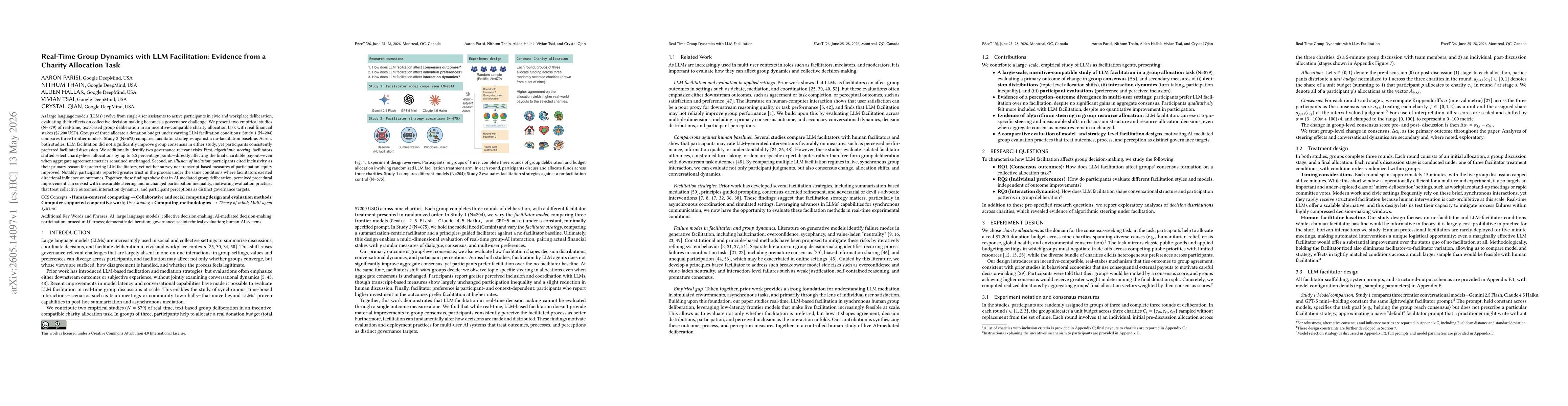 Thumbnail for Real-Time Group Dynamics with LLM Facilitation: Evidence from a Charity Allocation Task