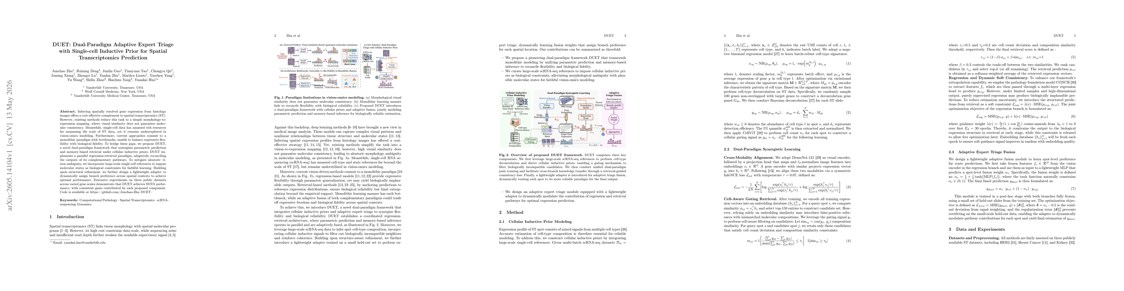 Thumbnail for DUET: Dual-Paradigm Adaptive Expert Triage with Single-cell Inductive Prior for Spatial Transcriptomics Prediction
