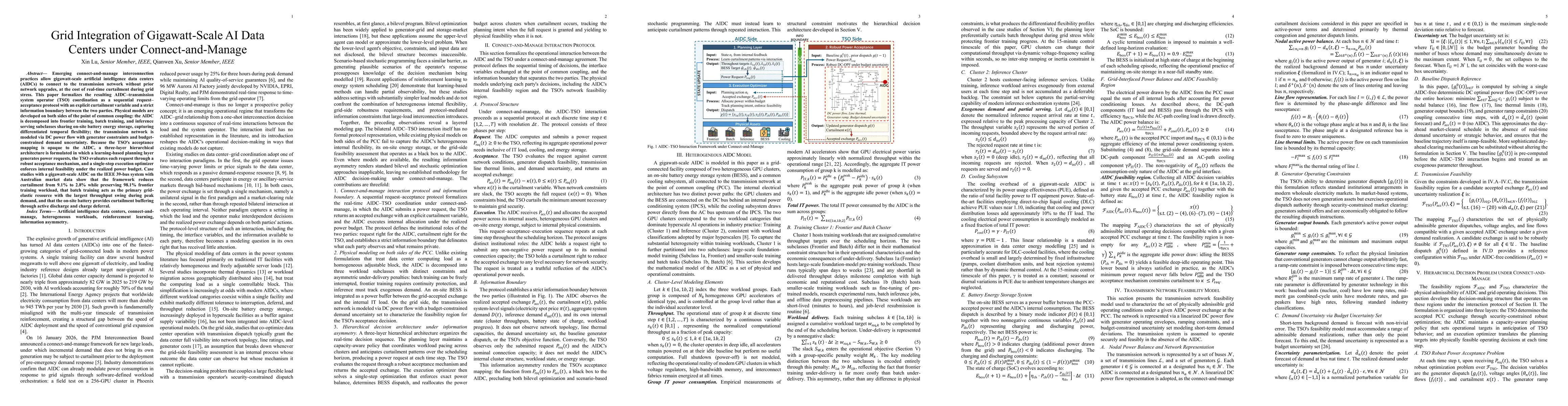 Thumbnail for Grid Integration of Gigawatt-Scale AI Data Centers under Connect-and-Manage