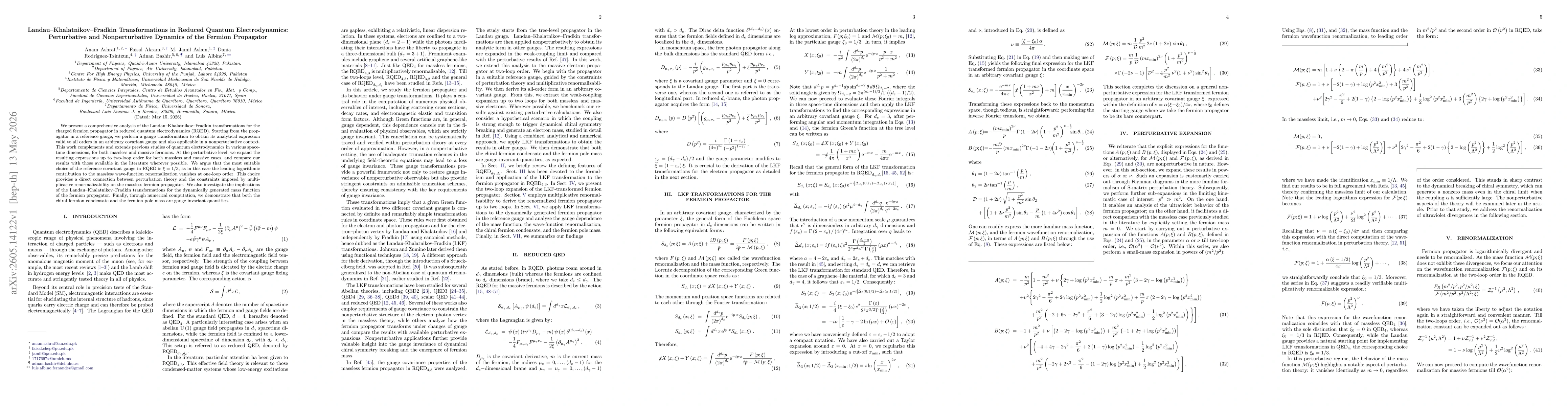 Thumbnail for Landau-Khalatnikov-Fradkin Transformations in Reduced Quantum Electrodynamics: Perturbative and Nonperturbative Dynamics of the Fermion Propagator