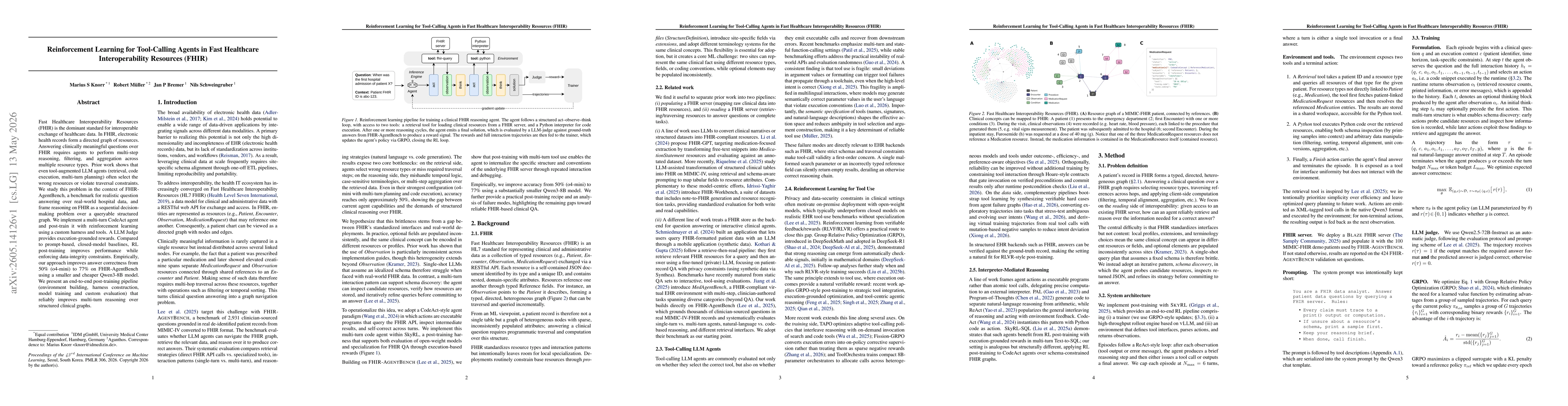 Thumbnail for Reinforcement Learning for Tool-Calling Agents in Fast Healthcare Interoperability Resources (FHIR)