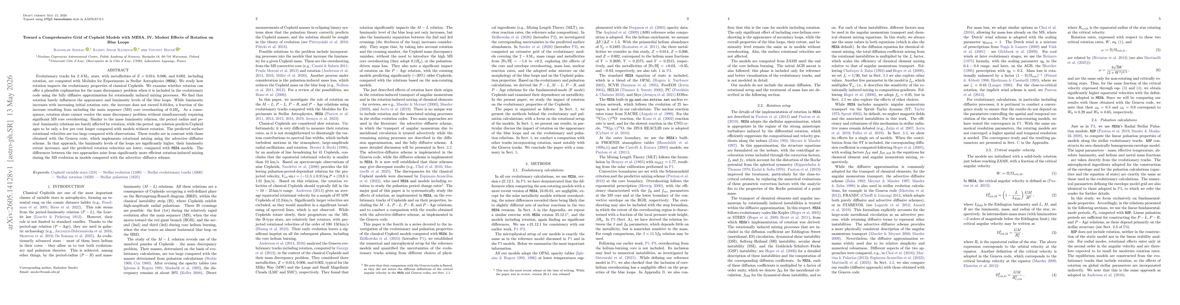 Thumbnail for Toward a Comprehensive Grid of Cepheid Models with MESA. IV. Modest Effects of Rotation on Blue Loops