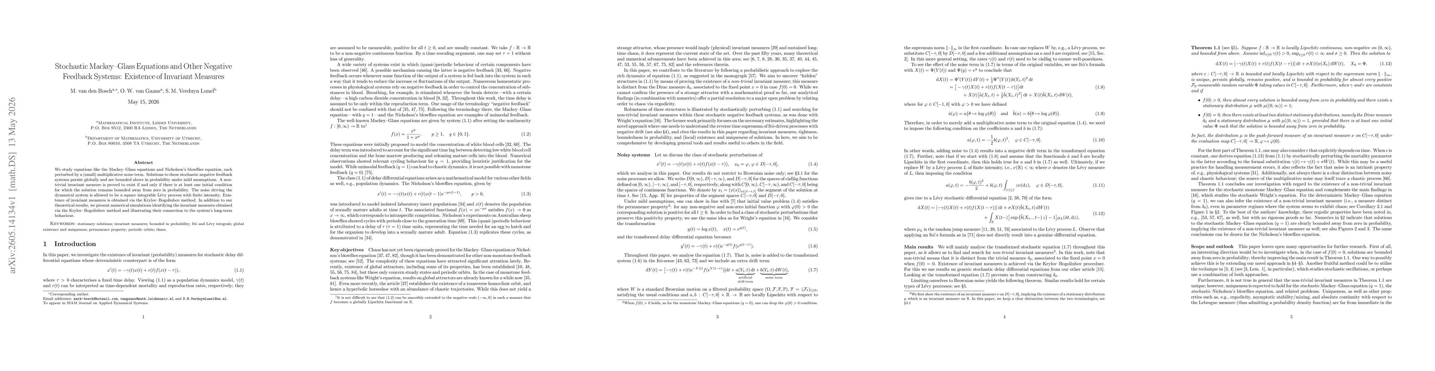 Thumbnail for Stochastic Mackey-Glass Equations and Other Negative Feedback Systems: Existence of Invariant Measures
