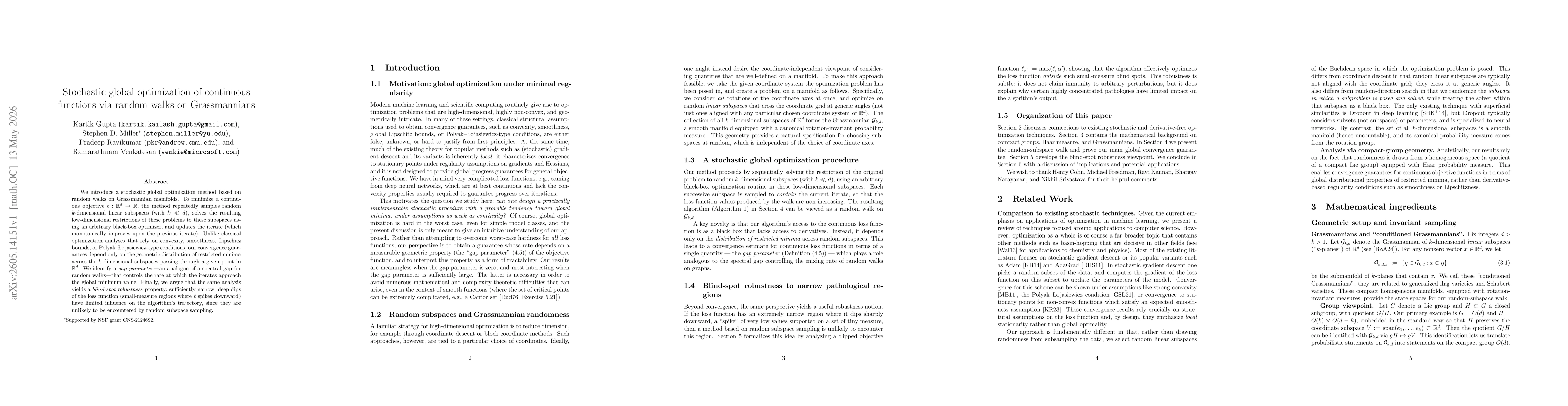 Thumbnail for Stochastic global optimization of continuous functions via random walks on Grassmannians