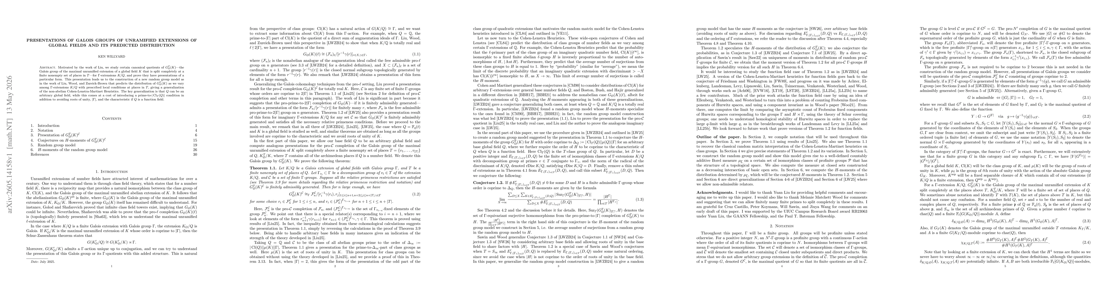 Thumbnail for Presentations of Galois groups of unramified extensions of global fields and its predicted distribution