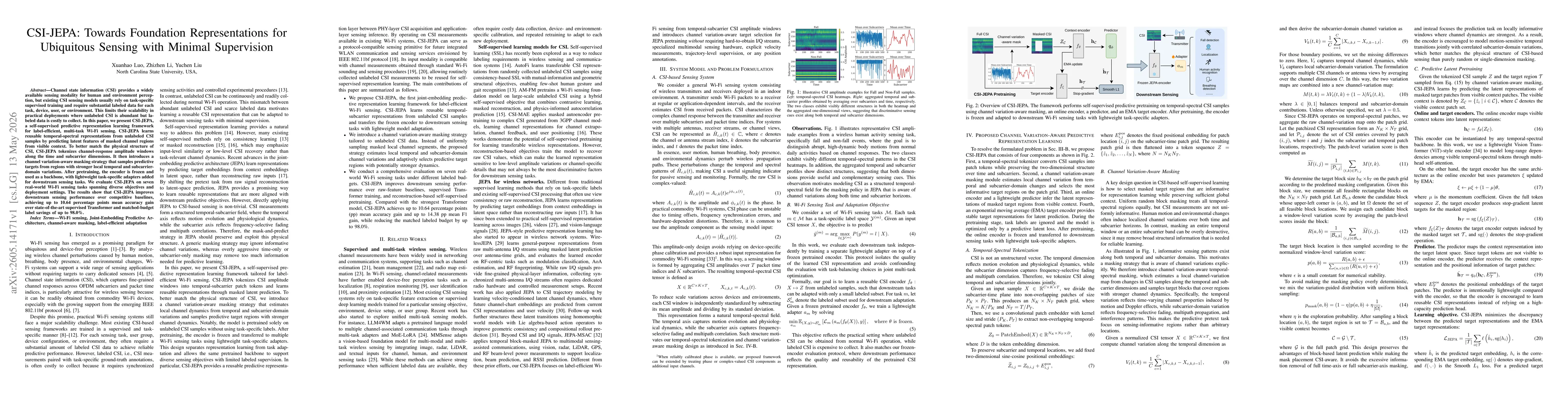Thumbnail for CSI-JEPA: Towards Foundation Representations for Ubiquitous Sensing with Minimal Supervision