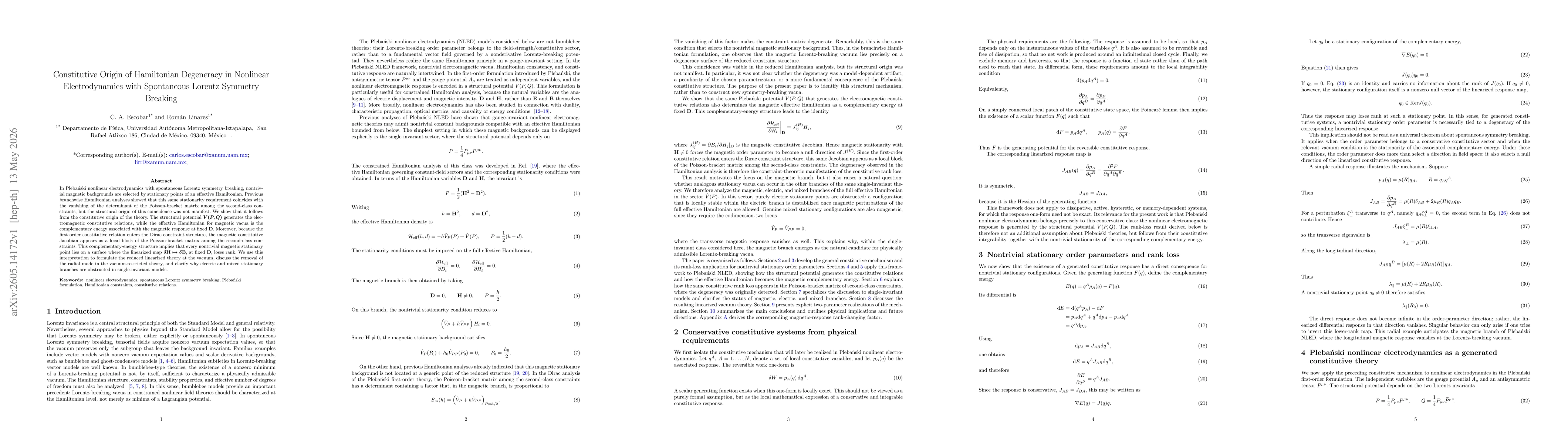 Thumbnail for Constitutive Origin of Hamiltonian Degeneracy in Nonlinear Electrodynamics with Spontaneous Lorentz Symmetry Breaking
