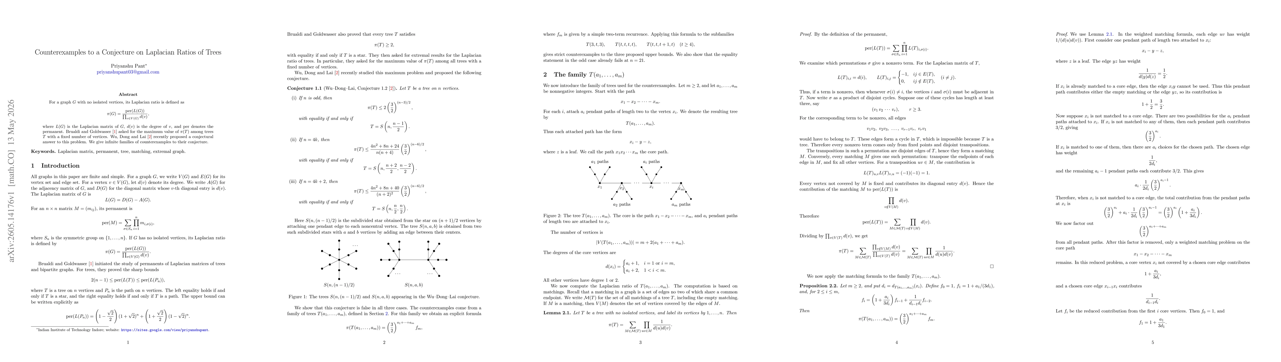 Thumbnail for Counterexamples to a Conjecture on Laplacian Ratios of Trees
