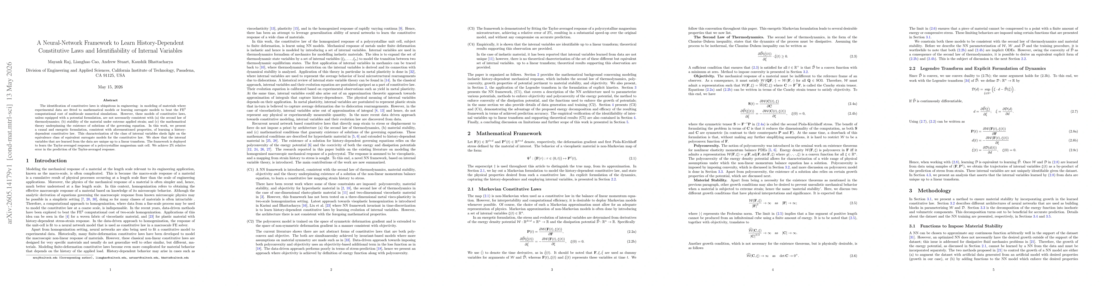Thumbnail for A Neural-Network Framework to Learn History-Dependent Constitutive Laws and Identifiability of Internal Variables