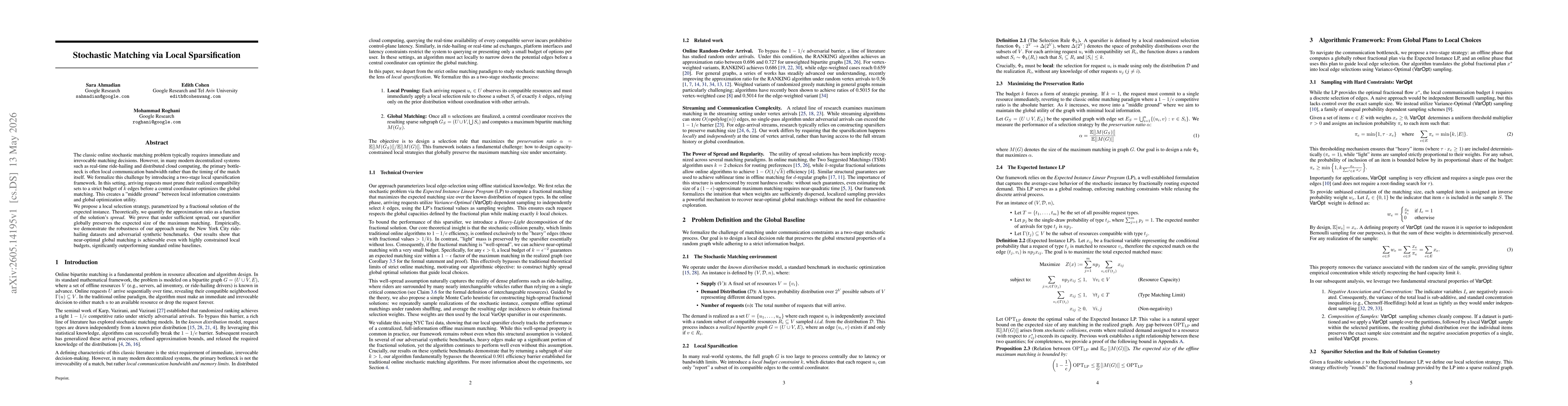 Thumbnail for Stochastic Matching via Local Sparsification