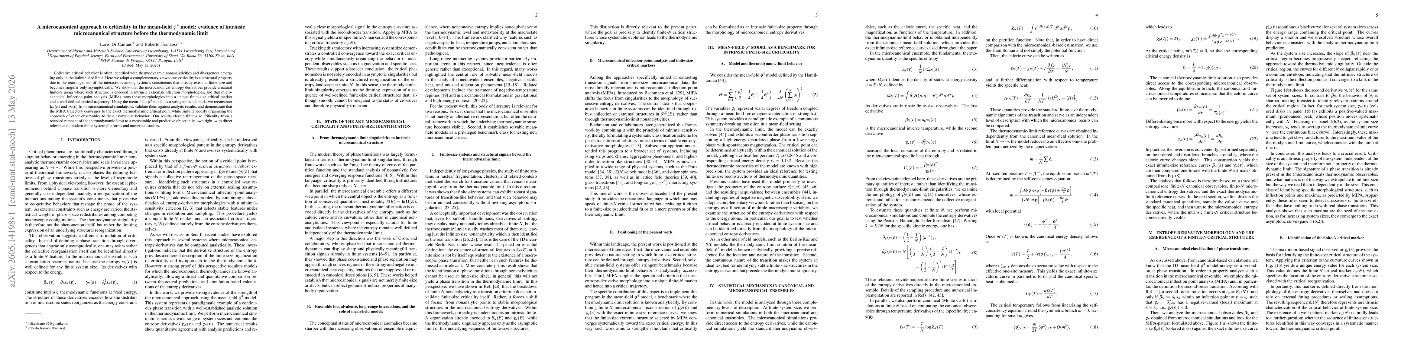 Thumbnail for A microcanonical approach to criticality in the mean-field $φ^4$ model: evidence of intrinsic microcanonical structure before the thermodynamic limit