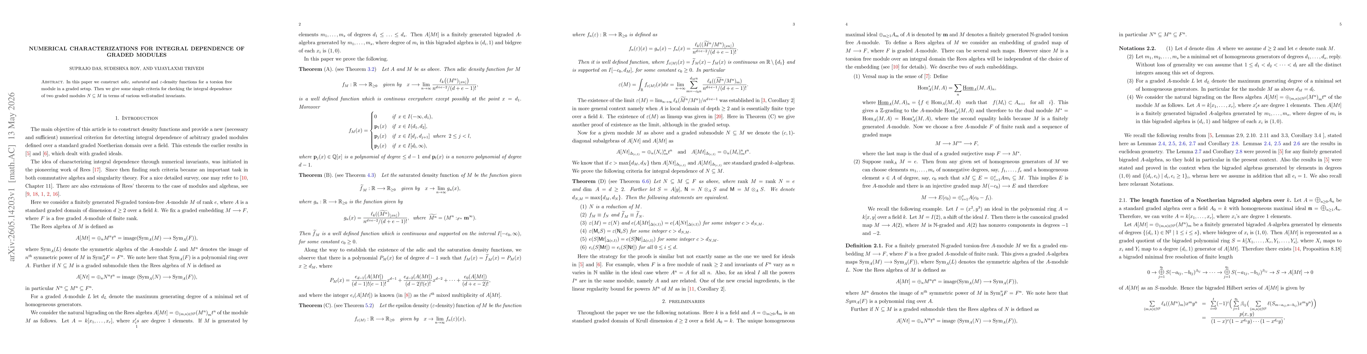 Thumbnail for Numerical characterizations for integral dependence of graded modules