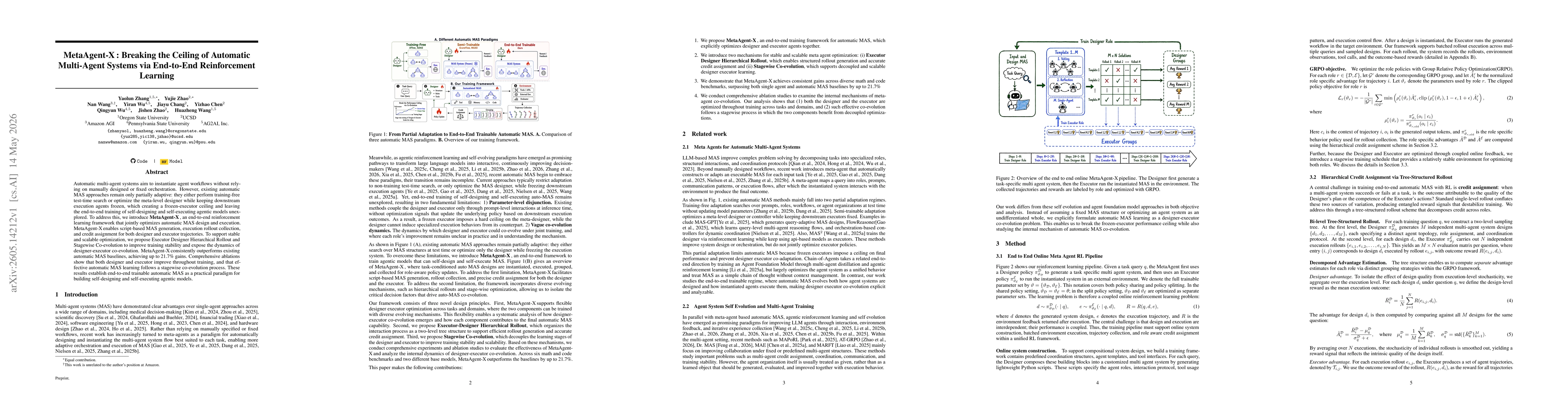 Thumbnail for MetaAgent-X : Breaking the Ceiling of Automatic Multi-Agent Systems via End-to-End Reinforcement Learning