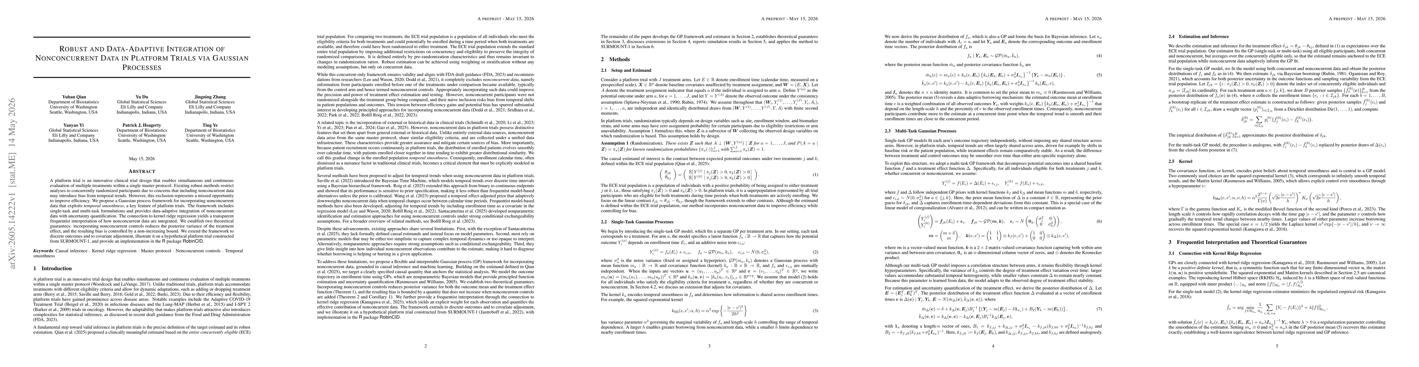 Thumbnail for Robust and Data-Adaptive Integration of Nonconcurrent Data in Platform Trials via Gaussian Processes