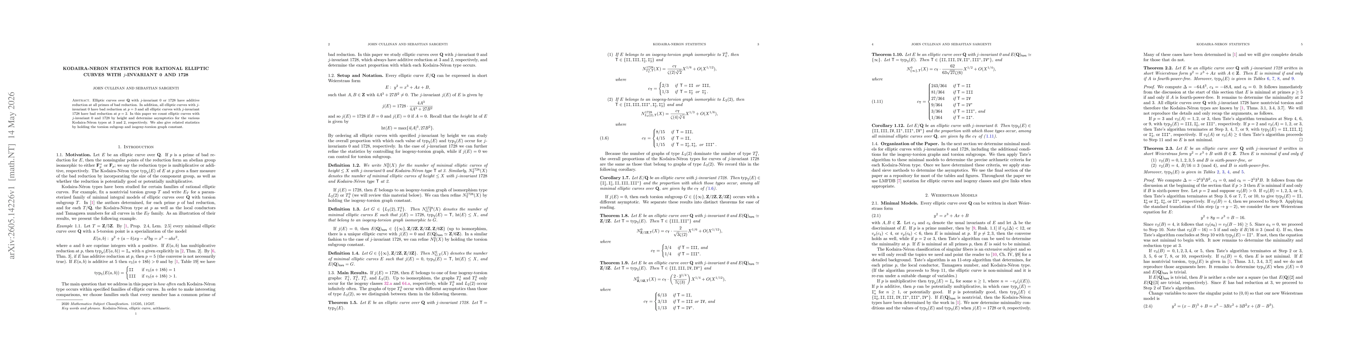 Thumbnail for Kodaira-Neron statistics for rational elliptic curves with $j$-invariant 0 and 1728