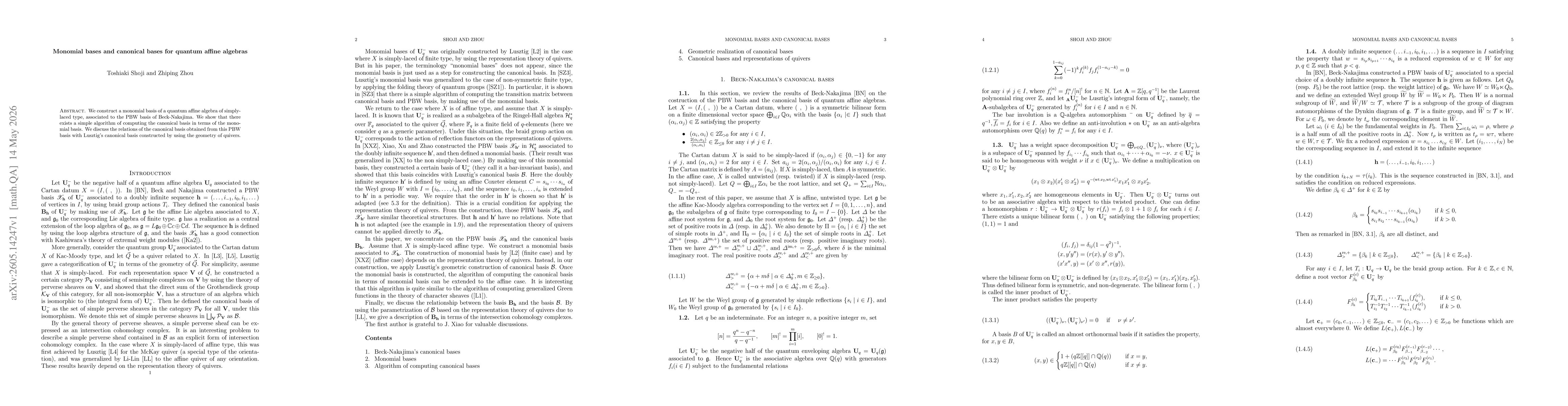Thumbnail for Monomial bases and canonical bases for quantum affine algebras