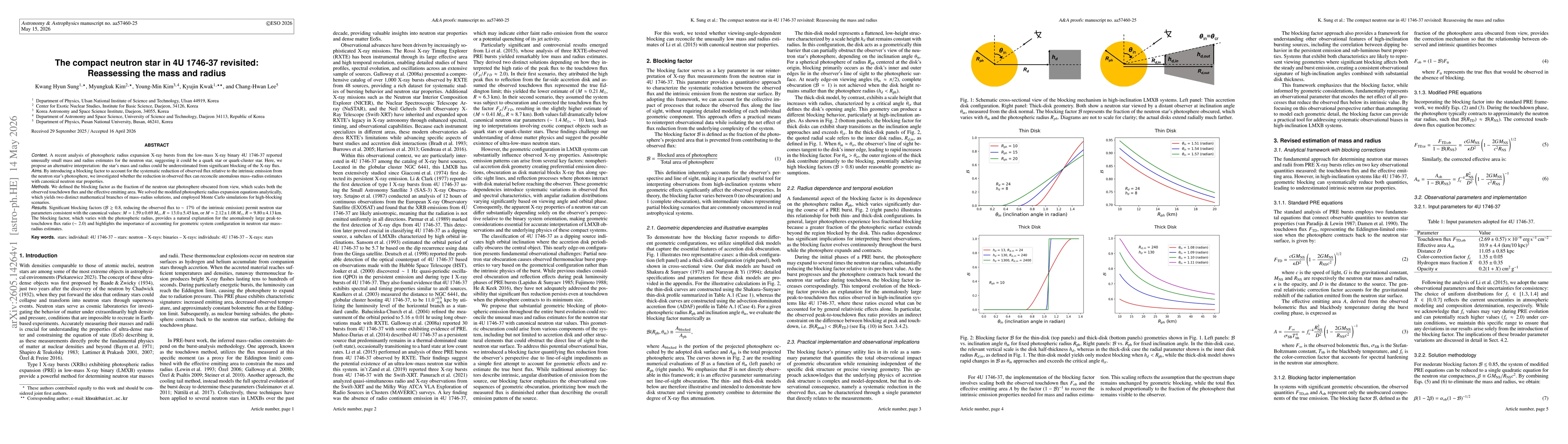 Thumbnail for The compact neutron star in 4U 1746-37 revisited: Reassessing the mass and radius