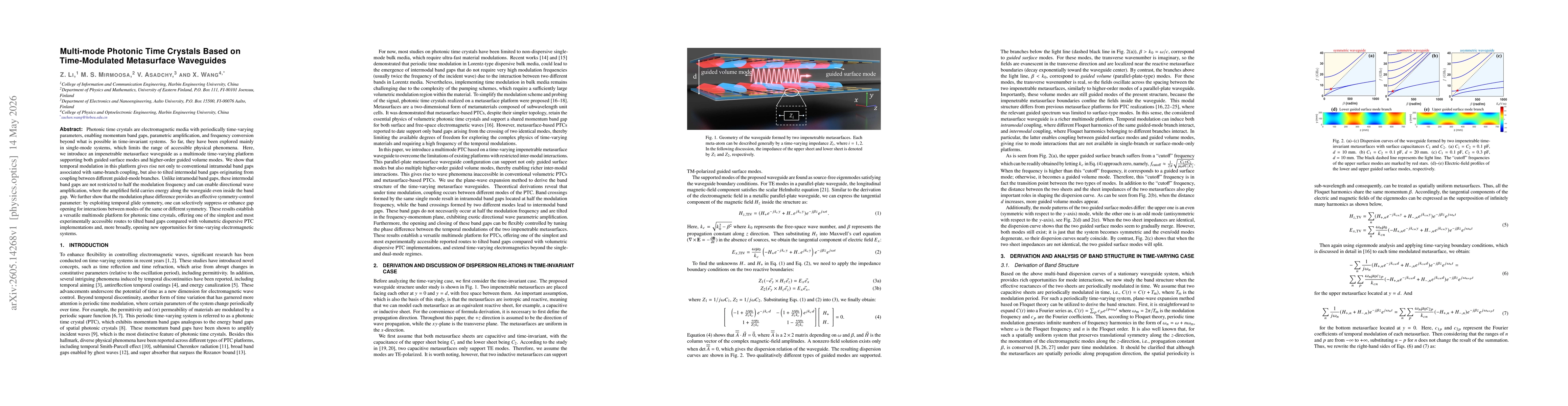 Thumbnail for Multi-mode Photonic Time Crystals Based on Time-Modulated Metasurface Waveguides