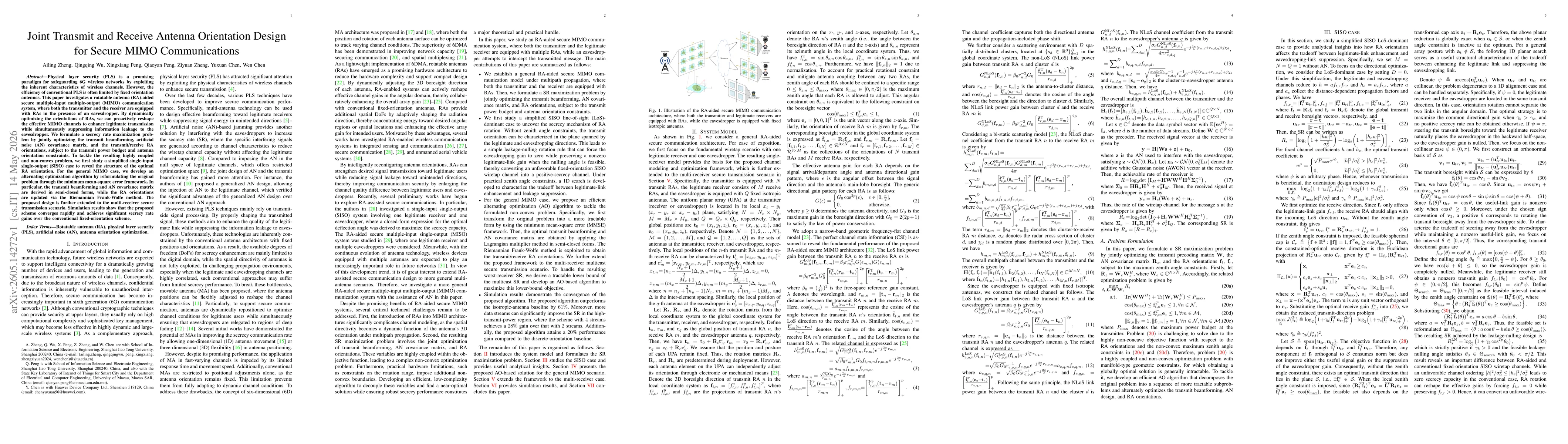 Thumbnail for Joint Transmit and Receive Antenna Orientation Design for Secure MIMO Communications