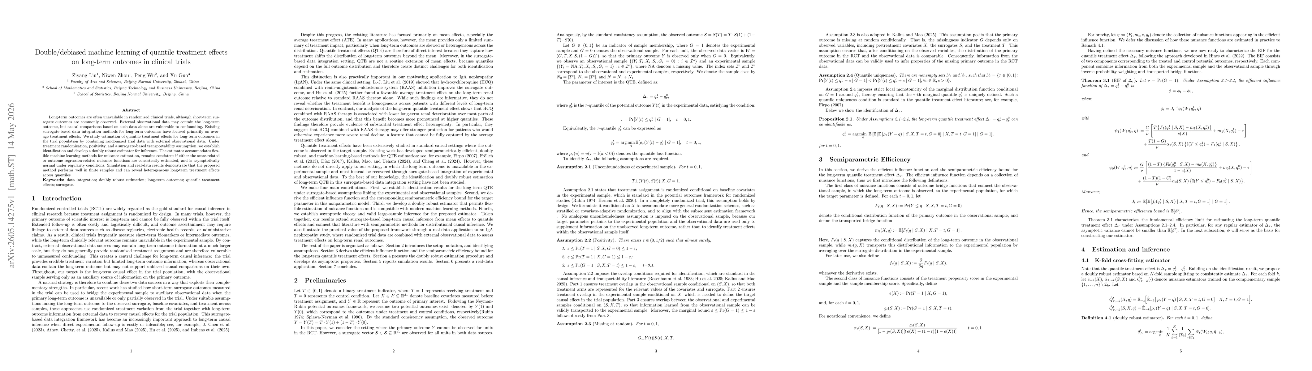 Thumbnail for Double/debiased machine learning of quantile treatment effects on long-term outcomes in clinical trials