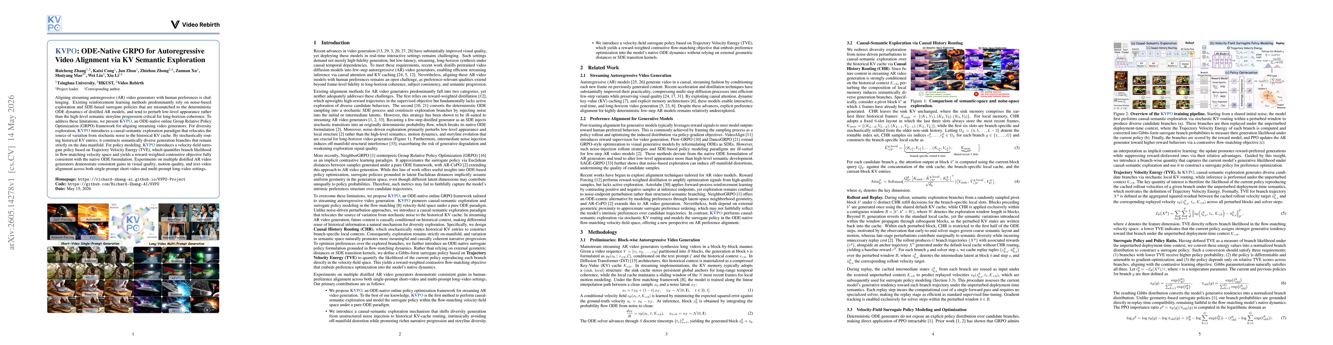 Thumbnail for KVPO: ODE-Native GRPO for Autoregressive Video Alignment via KV Semantic Exploration