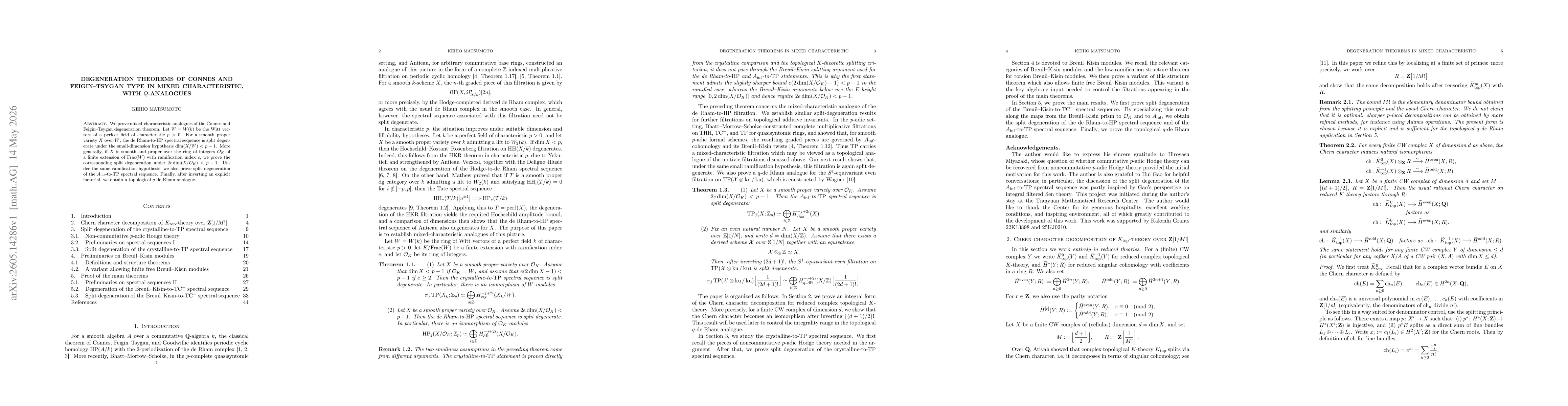 Thumbnail for Degeneration Theorems of Connes and Feigin--Tsygan Type in Mixed Characteristic, with q-Analogues