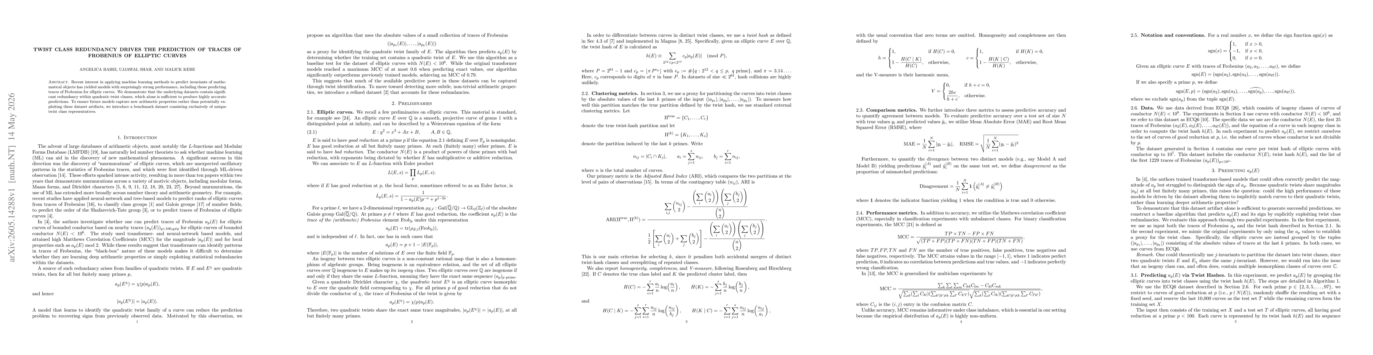 Thumbnail for How Twist Class Redundancy Drives the Prediction of Traces of Frobenius of Elliptic Curves