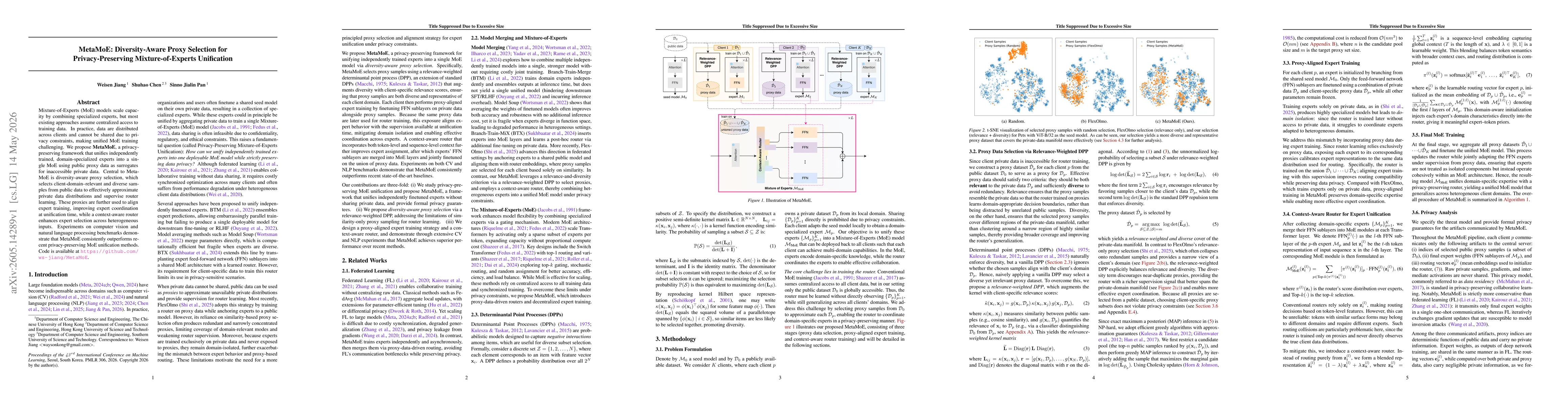 Thumbnail for MetaMoE: Diversity-Aware Proxy Selection for Privacy-Preserving Mixture-of-Experts Unification