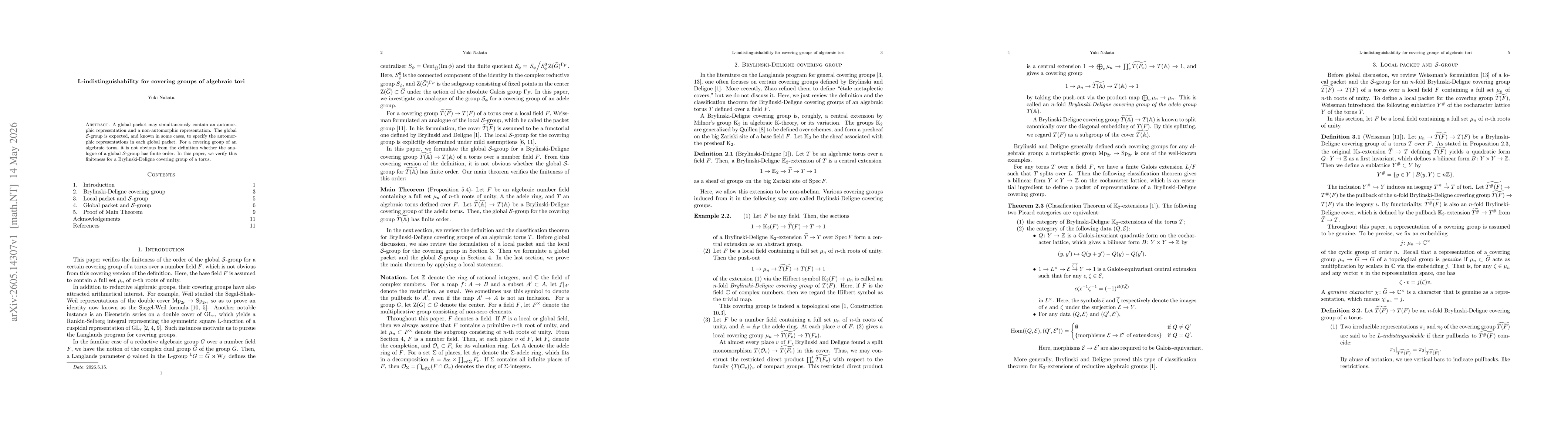 Thumbnail for L-indistinguishability for covering groups of algebraic tori