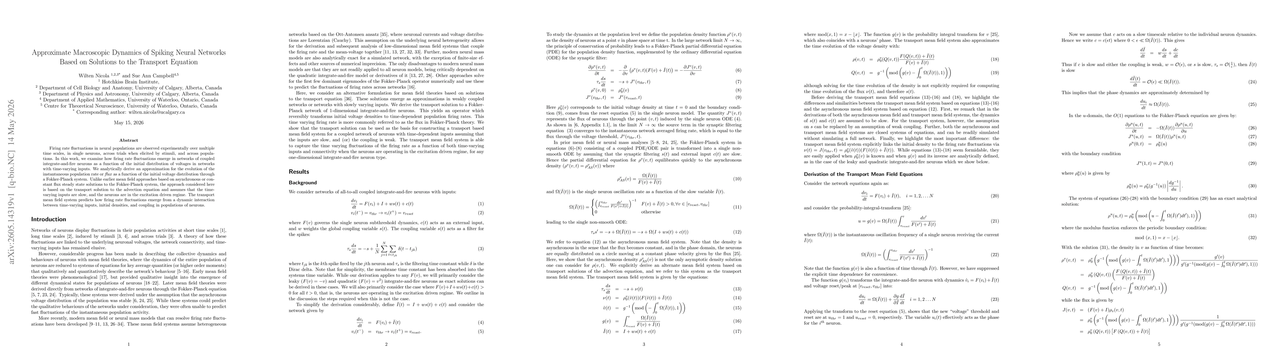 Thumbnail for Approximate Macroscopic Dynamics of Spiking Neural Networks Based on Solutions to the Transport Equation