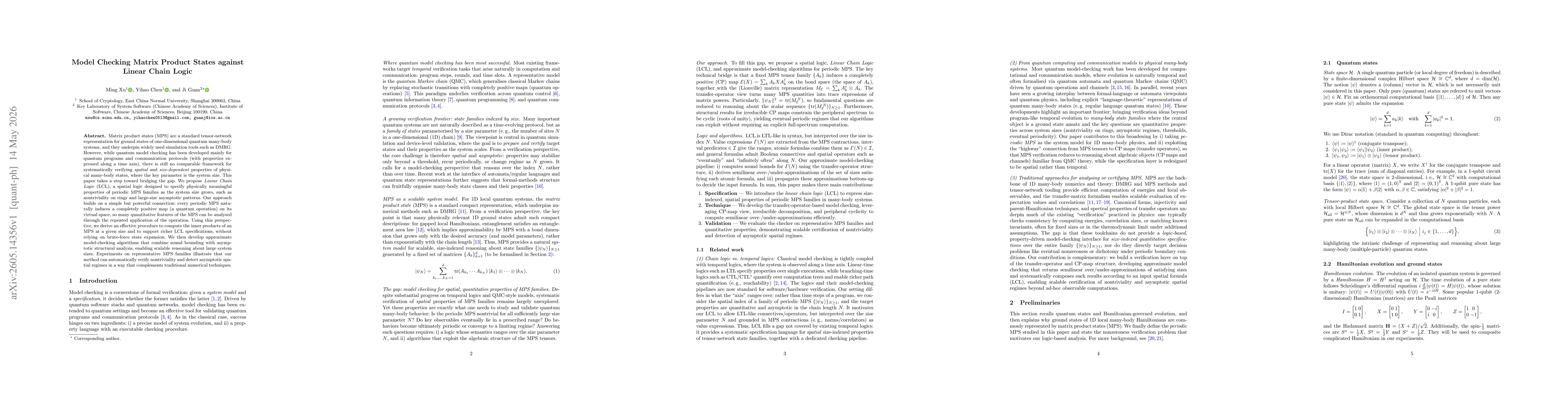 Thumbnail for Model Checking Matrix Product States against Linear Chain Logic