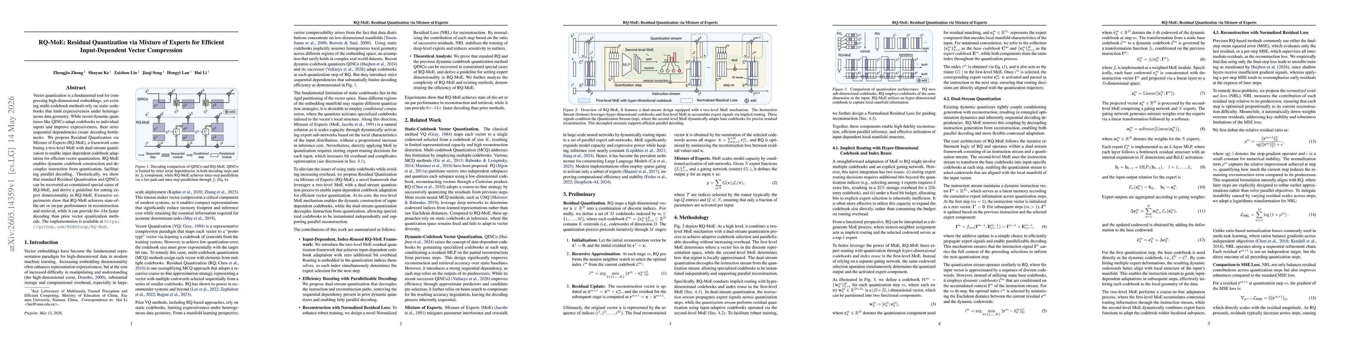 Thumbnail for RQ-MoE: Residual Quantization via Mixture of Experts for Efficient Input-Dependent Vector Compression
