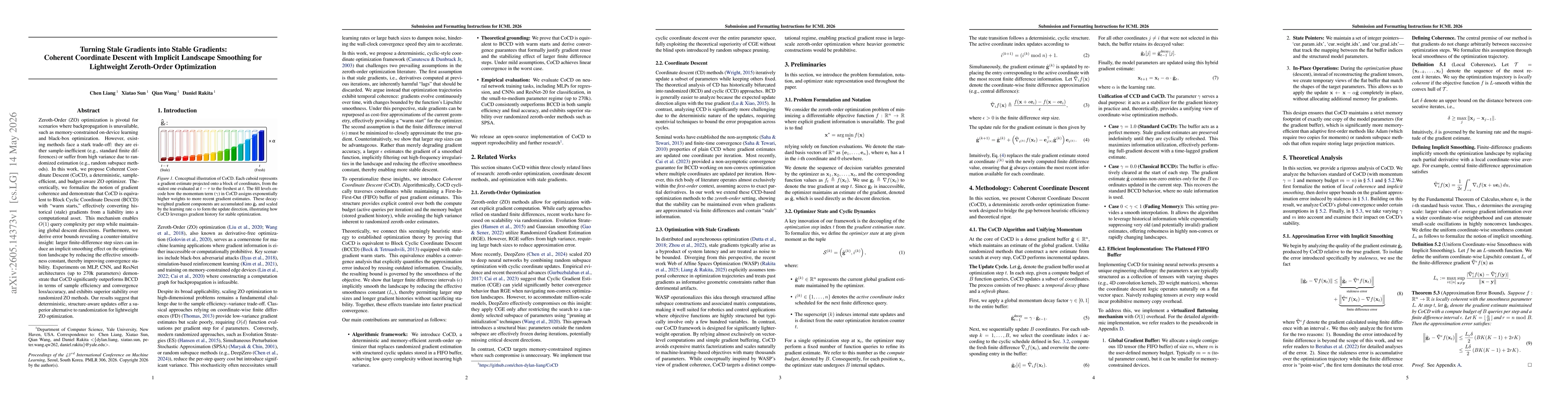 Thumbnail for Turning Stale Gradients into Stable Gradients: Coherent Coordinate Descent with Implicit Landscape Smoothing for Lightweight Zeroth-Order Optimization