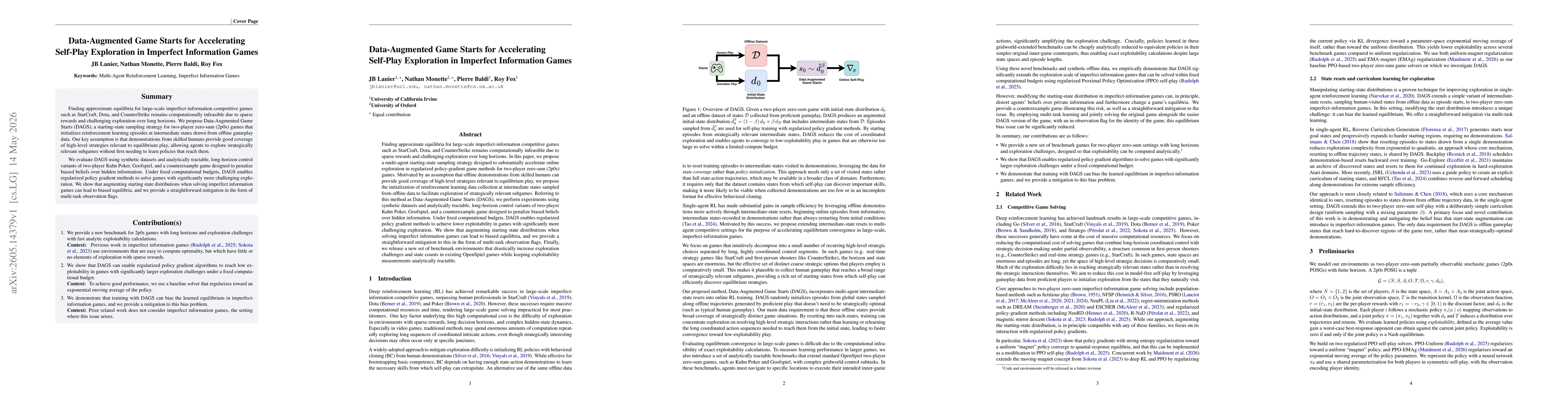 Thumbnail for Data-Augmented Game Starts for Accelerating Self-Play Exploration in Imperfect Information Games