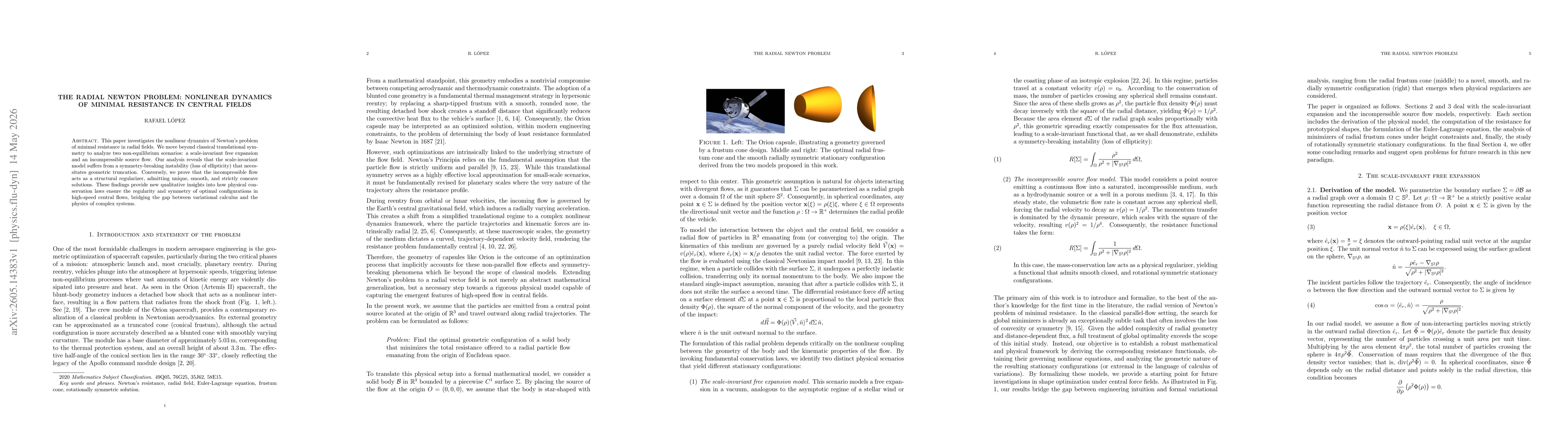 Thumbnail for The radial Newton problem: nonlinear dynamics of minimal resistance in central fields