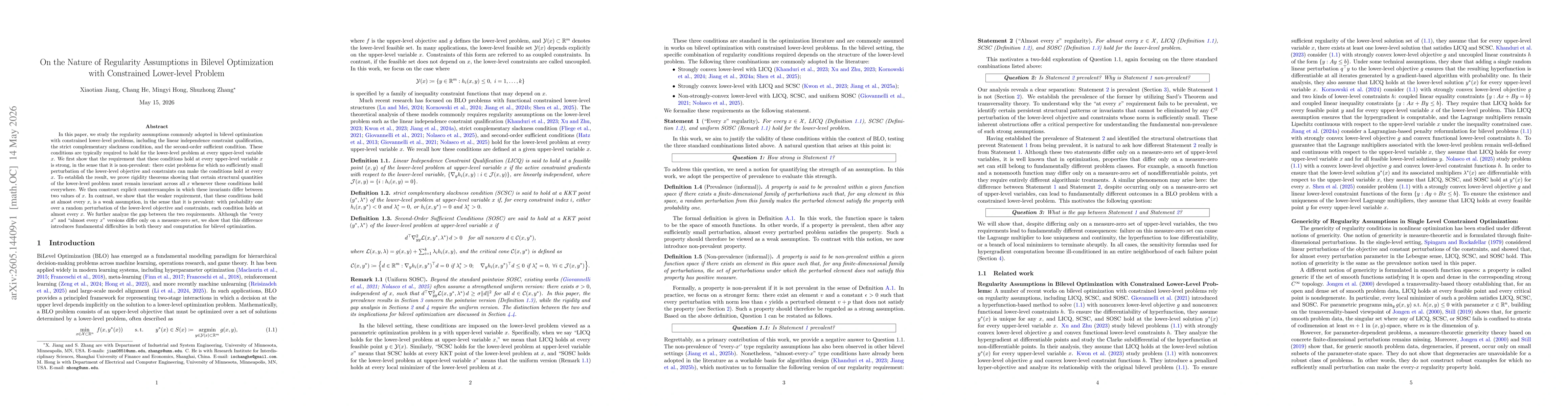 Thumbnail for On the Nature of Regularity Assumptions in Bilevel Optimization with Constrained Lower-level Problem