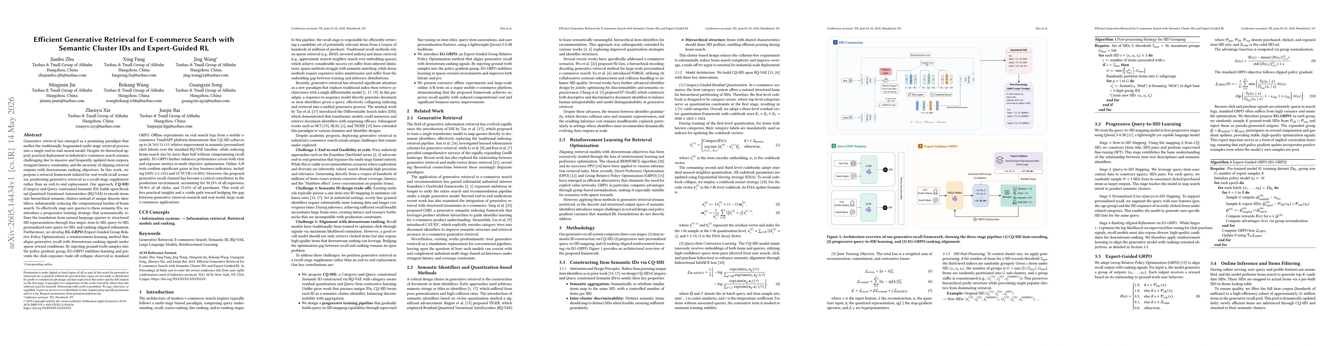 Thumbnail for Efficient Generative Retrieval for E-commerce Search with Semantic Cluster IDs and Expert-Guided RL