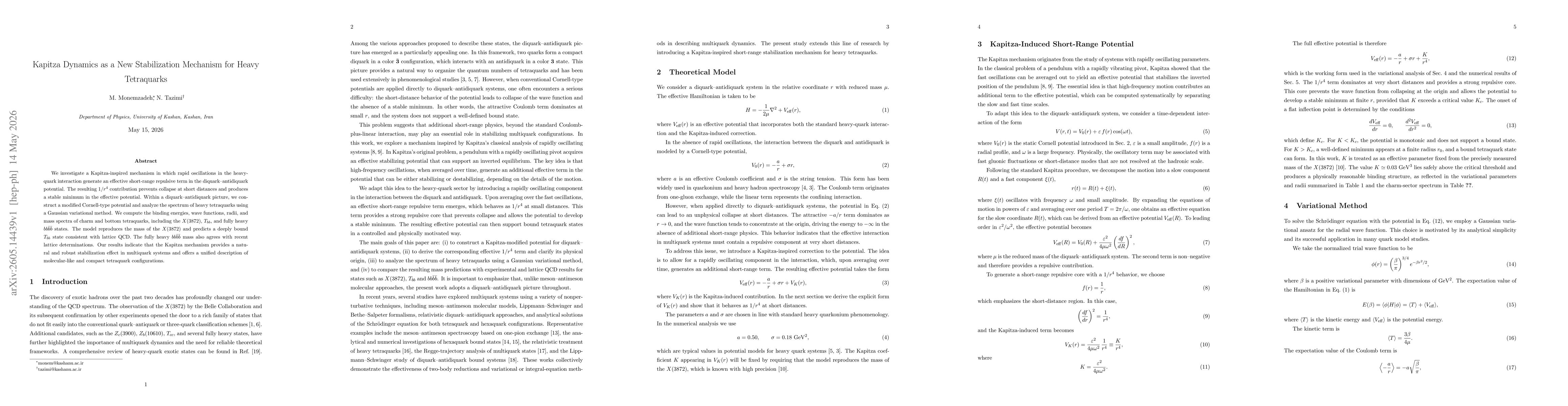 Thumbnail for Kapitza Dynamics as a New Stabilization Mechanism for Heavy Tetraquarks