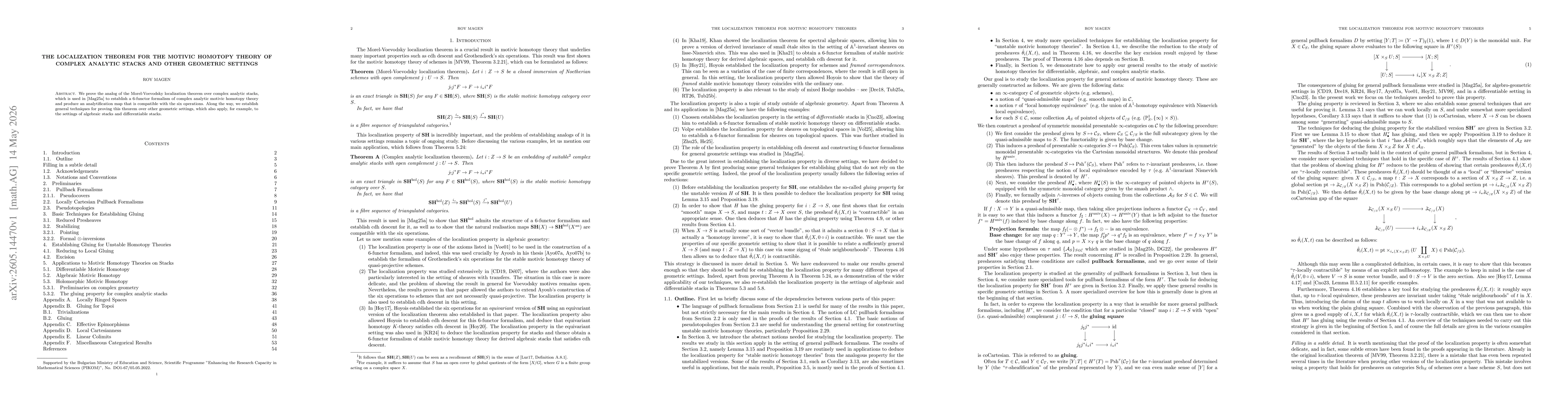 Thumbnail for The Localization Theorem for the Motivic Homotopy Theory of Complex Analytic Stacks and other Geometric Settings