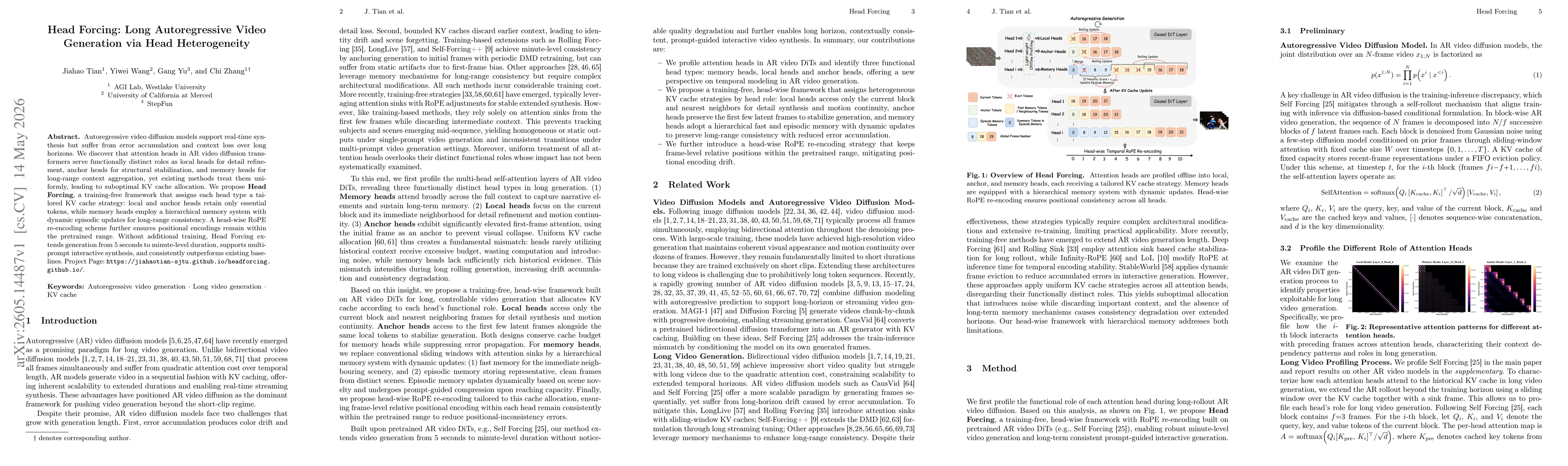 Thumbnail for Head Forcing: Long Autoregressive Video Generation via Head Heterogeneity