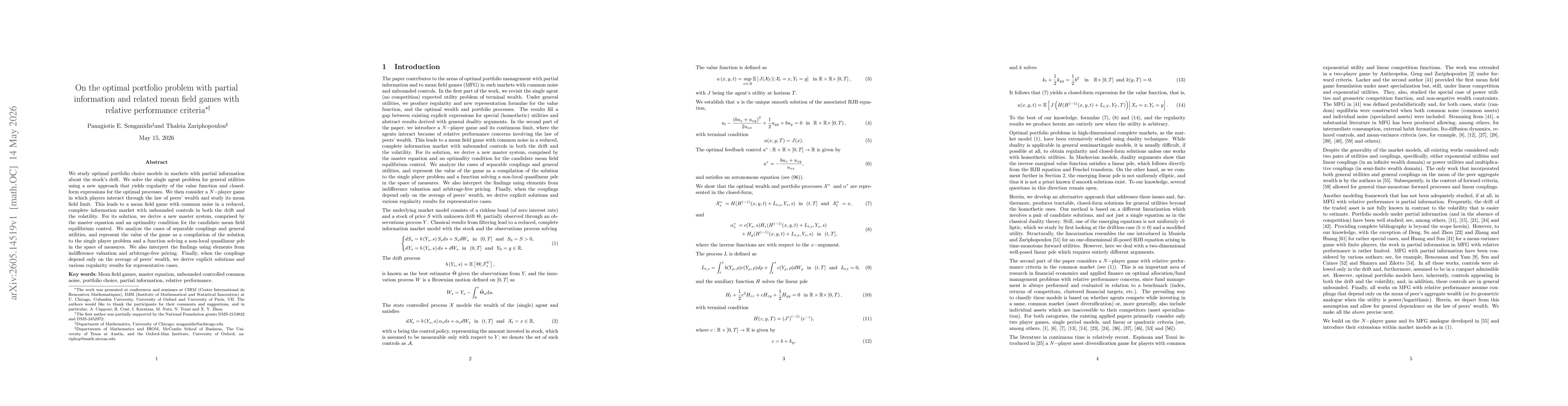 Thumbnail for On the optimal portfolio problem with partial information and related mean field games with relative performance criteria