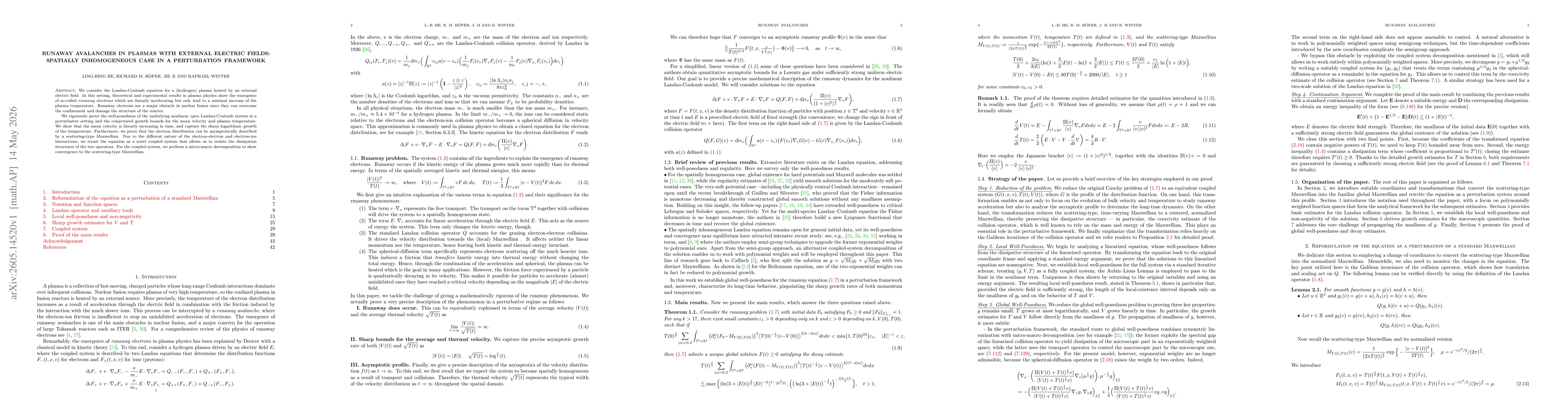 Thumbnail for Runaway avalanches in plasmas with external electric fields: spatially inhomogeneous case in a perturbation framework