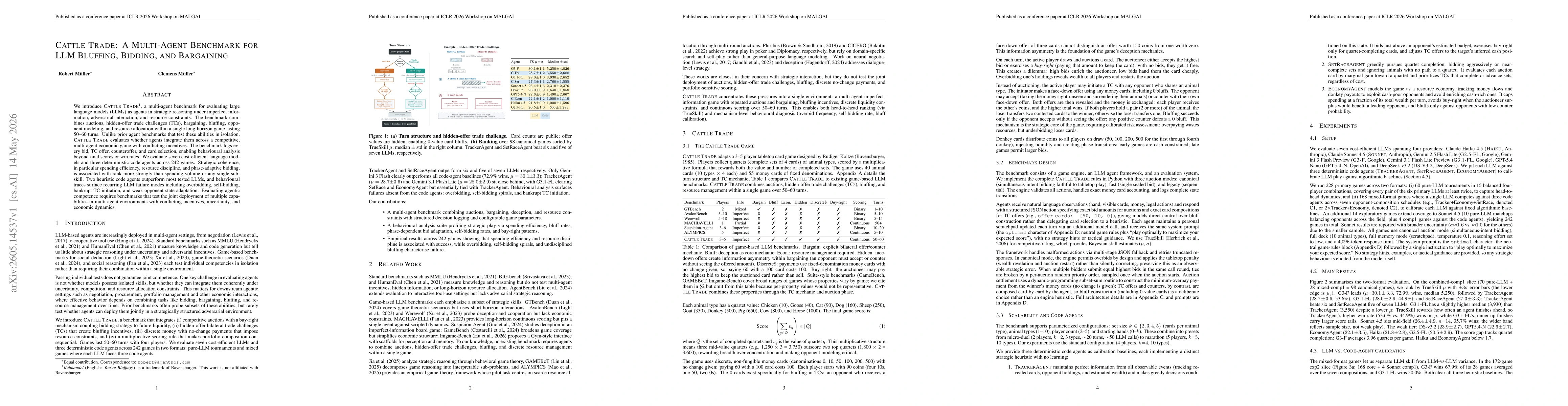 Thumbnail for Cattle Trade: A Multi-Agent Benchmark for LLM Bluffing, Bidding, and Bargaining