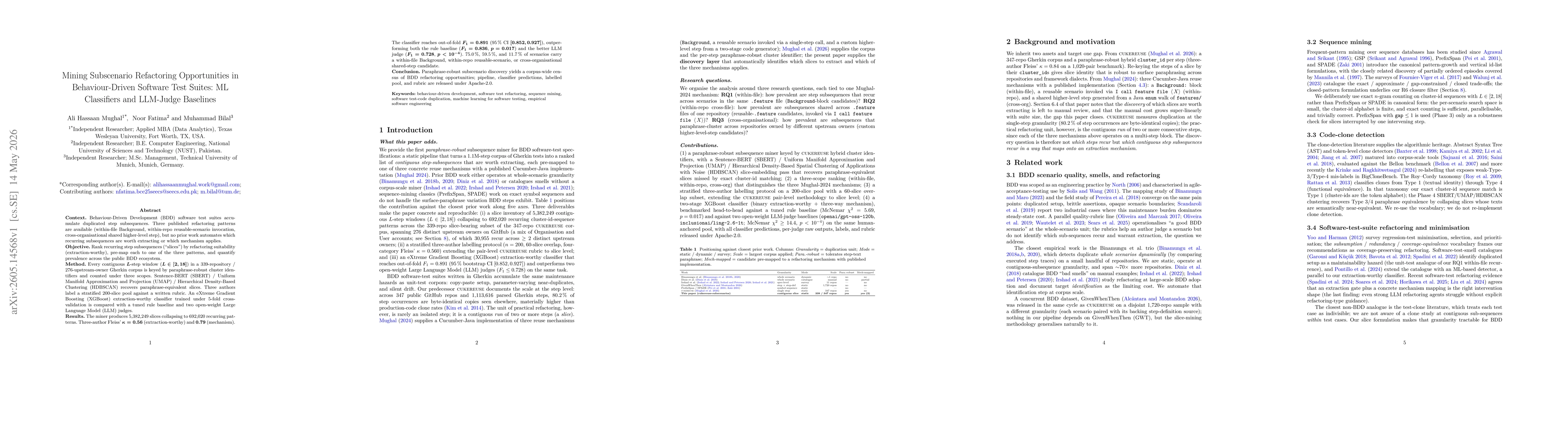 Thumbnail for Mining Subscenario Refactoring Opportunities in Behaviour-Driven Software Test Suites: ML Classifiers and LLM-Judge Baselines