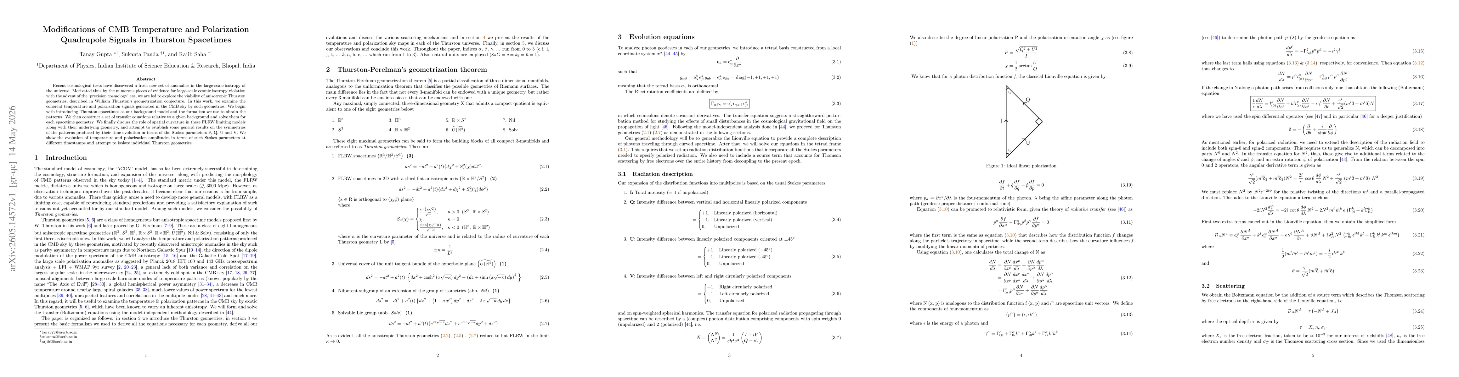Thumbnail for Modifications of CMB Temperature and Polarization Quadrupole Signals in Thurston Spacetimes