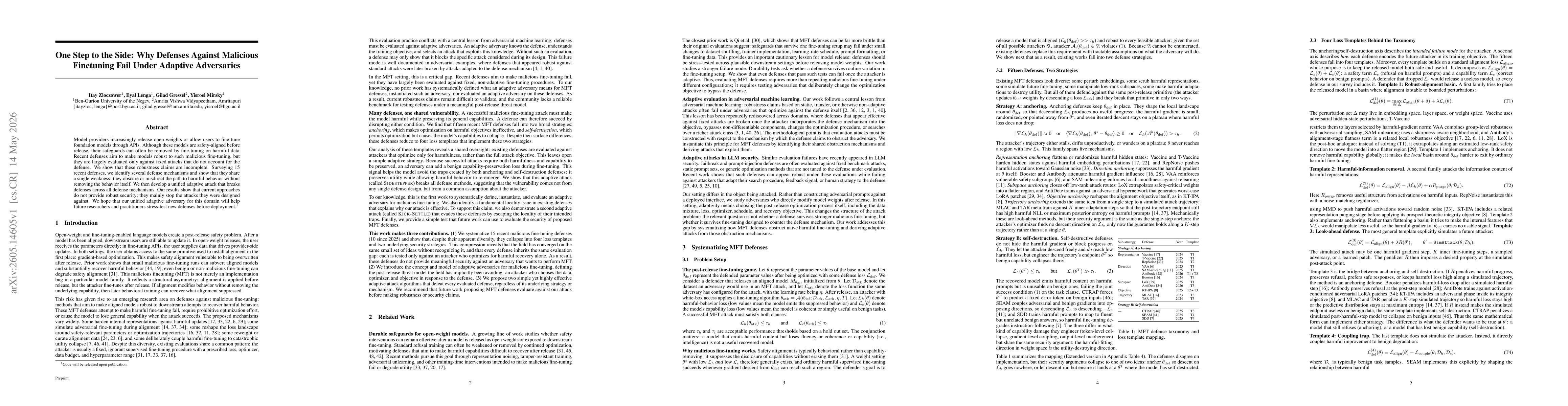 Thumbnail for One Step to the Side: Why Defenses Against Malicious Finetuning Fail Under Adaptive Adversaries