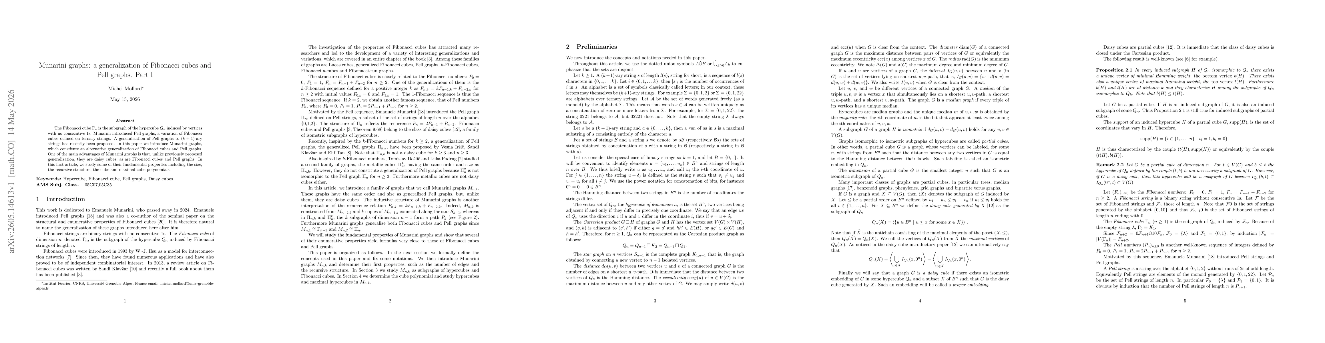 Thumbnail for Munarini graphs: a generalization of Fibonacci cubes and Pell graphs. Part I