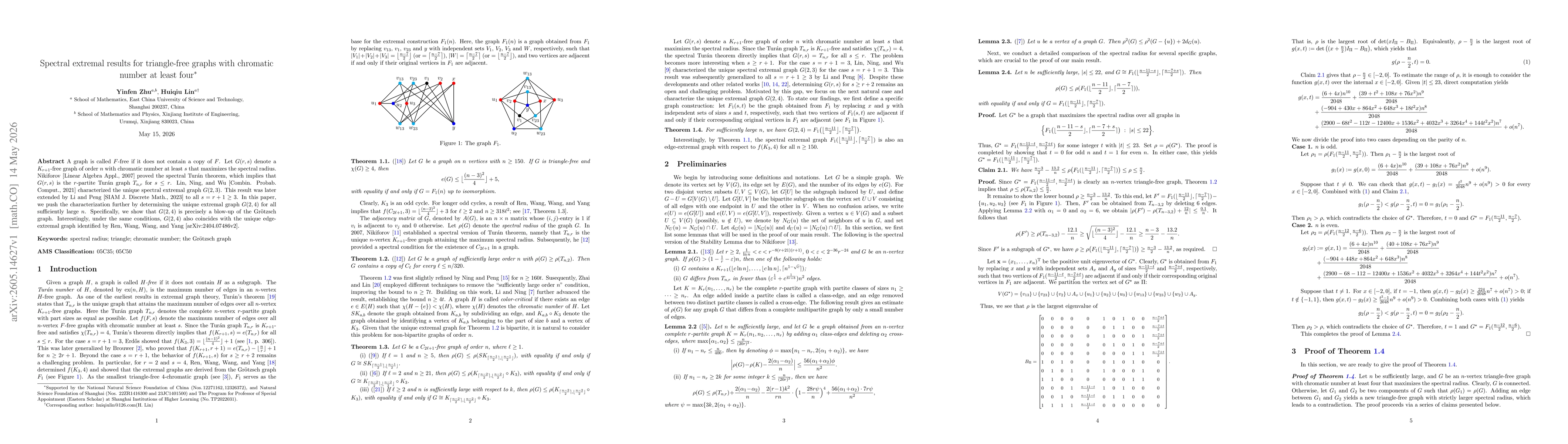 Thumbnail for Spectral extremal results for triangle-free graphs with chromatic number at least four