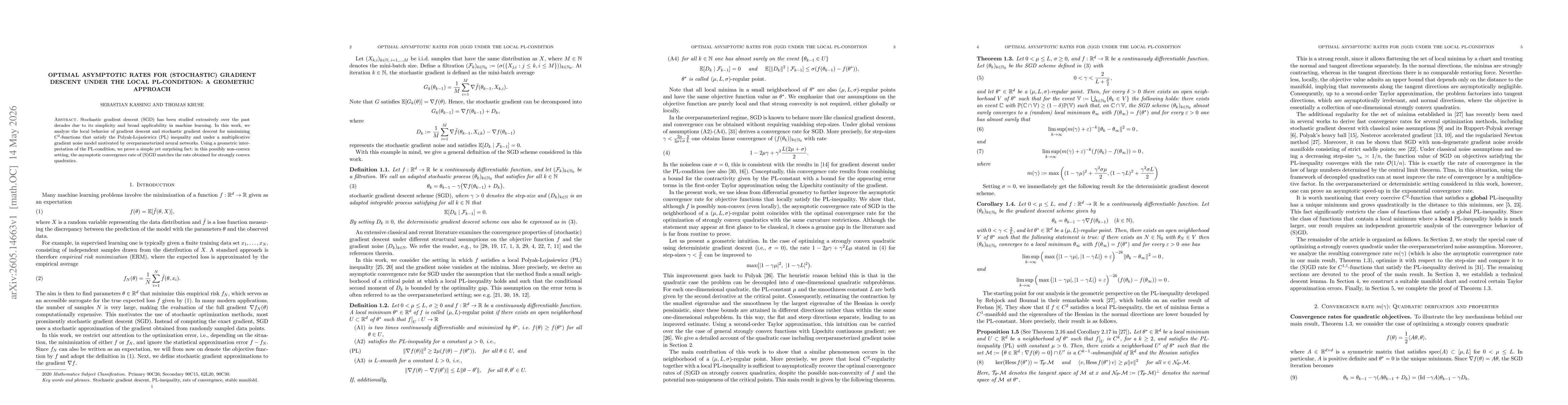 Thumbnail for Optimal Asymptotic Rates for (Stochastic) Gradient Descent under the Local PL-Condition: A Geometric Approach