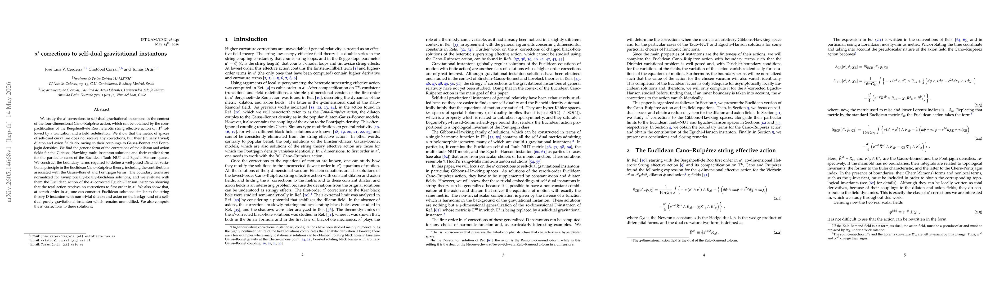 Thumbnail for $α'$ corrections to self-dual gravitational instantons